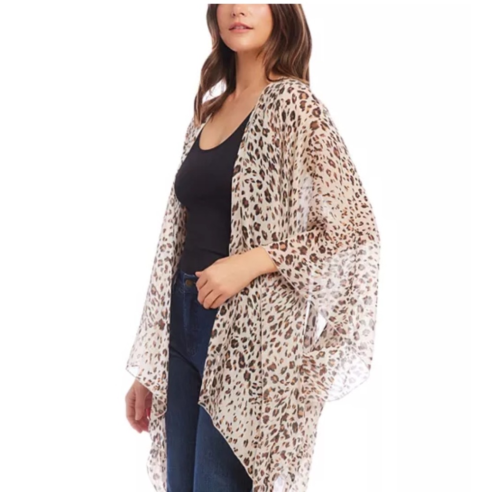 Karen Kane Animal Print Sheer Cover-Up Jacket Kimono‎ Leopard small/medium